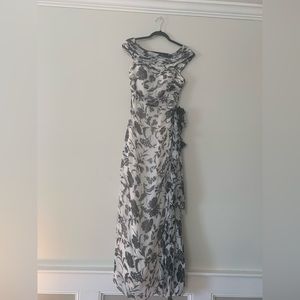 Formal 100% silk, fully lined, floor length dress.  58”from shoulder to hem.